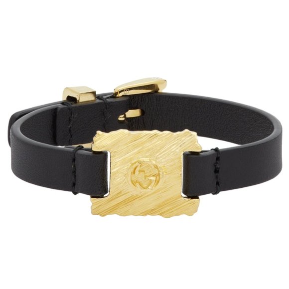 Gucci GG Textured Metal & Leather Bracelet Black NEW IN BOX - Picture 1 of 8